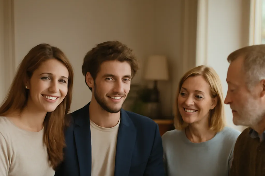 Femme russe présentant son partenaire français à sa famille autour d'une table conviviale