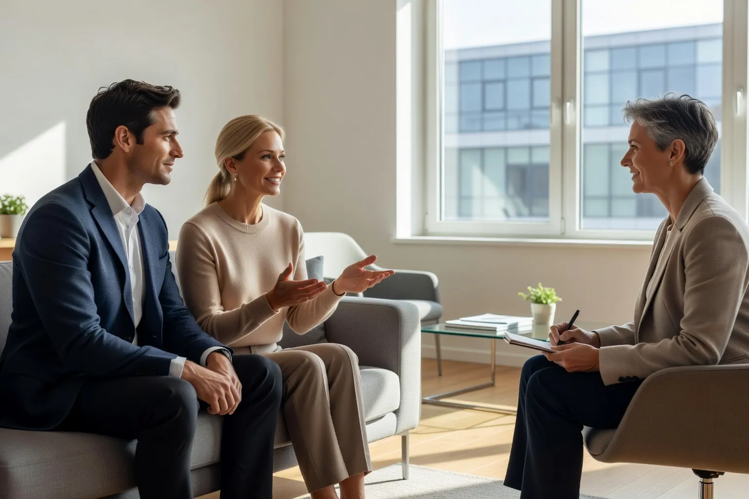 Séance de coaching interculturel franco-russe dans un bureau moderne