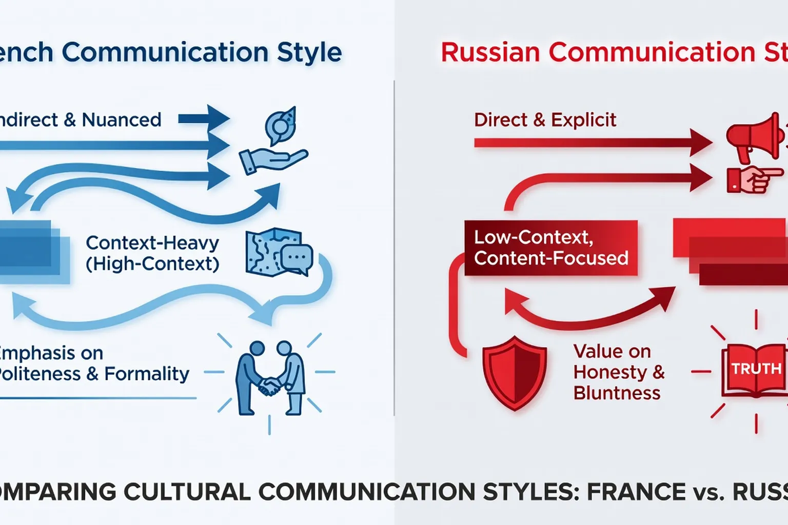 Diagramme comparatif des styles de communication français et russe dans le couple