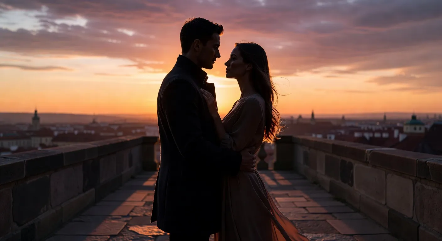 Silhouette romantique d'un couple au coucher du soleil — La femme russe et les relations intimes : entre authenticité