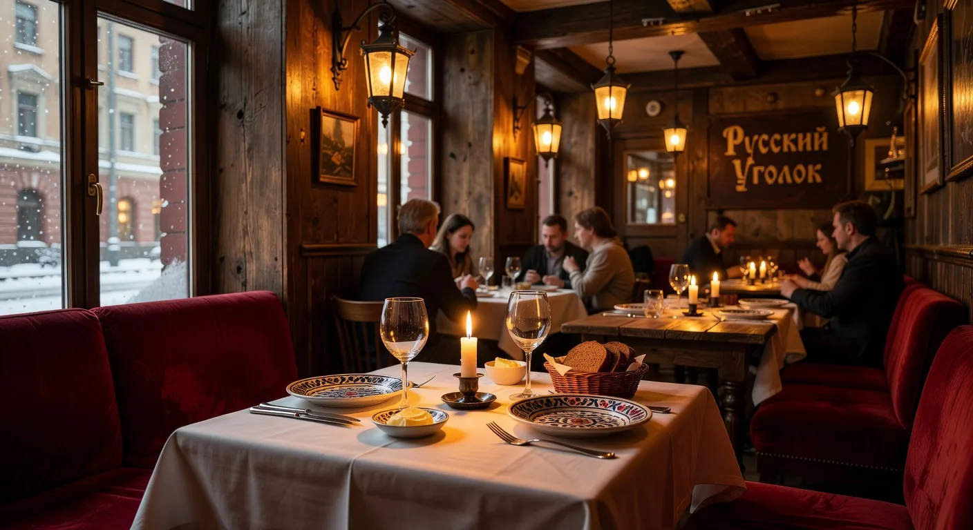 Interieur chaleureux d un restaurant russe a Moscou avec une table pour deux et des bougies