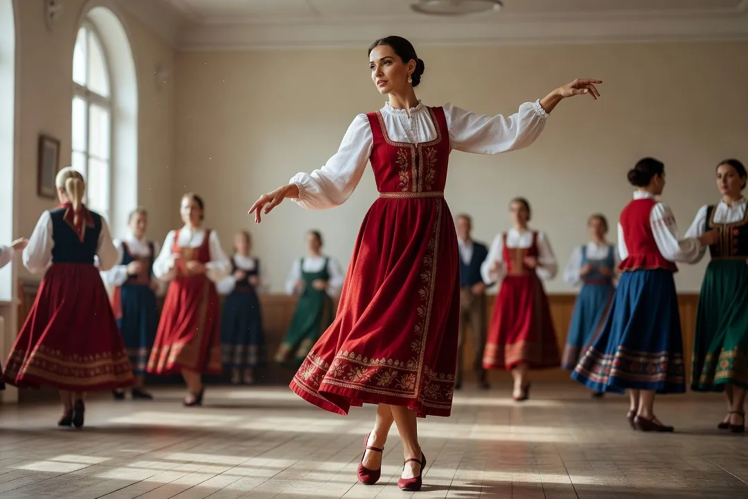 Femme en tenue traditionnelle lors d’un cours de danse russe en France