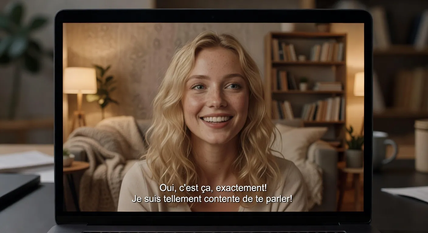 Appel video entre un homme francais et une femme russe francophone sur un ordinateur portable