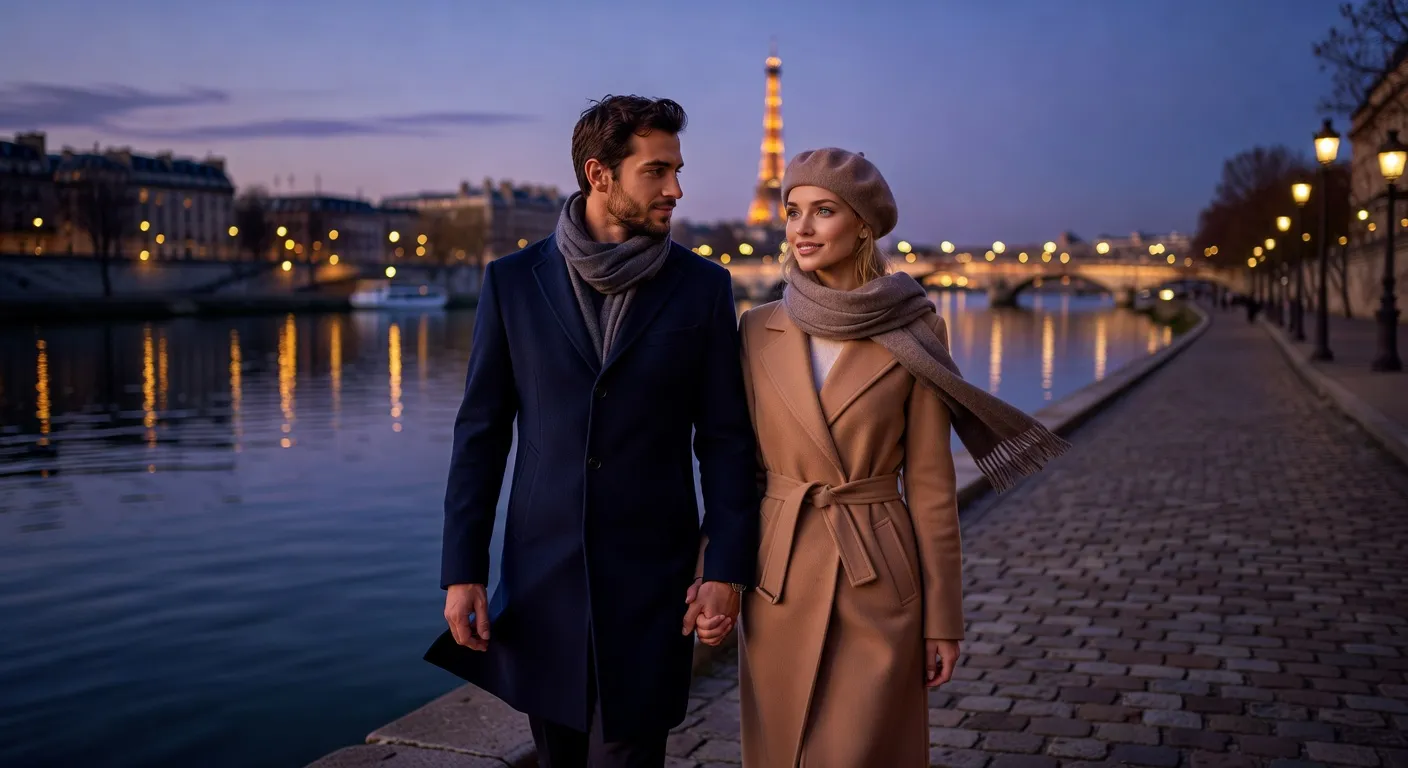Promenade romantique d'un couple franco-russe au bord de la Seine — Rencontrer une femme russe vivant en France : le guide compl