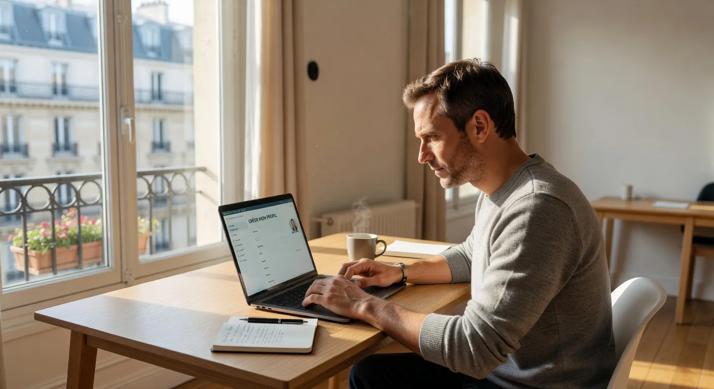 Femme slave souriante consultant sa messagerie sur un site de rencontre depuis son ordinateur portable