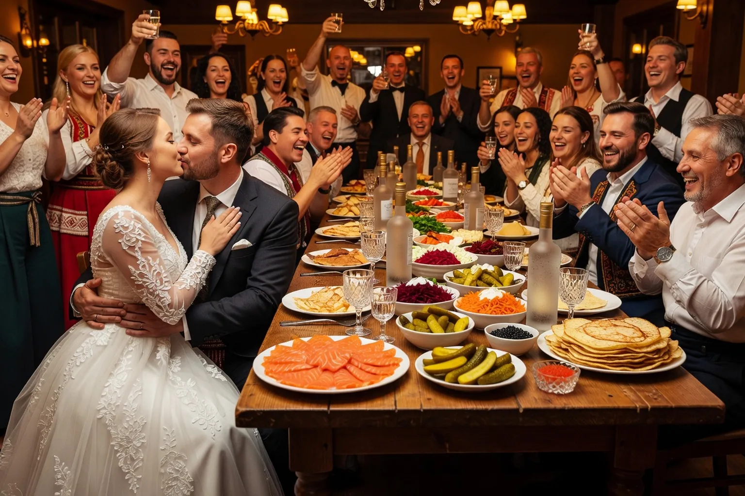 Repas mariage russe Gorko traditions toast amoureux