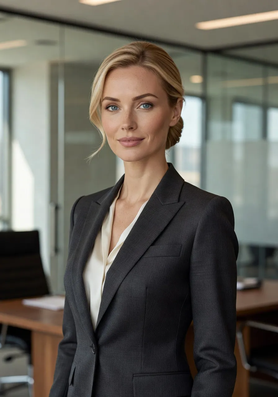 Portrait d'une femme slave sophistiquee en tenue professionnelle — 50 traits de caractere des hommes et femmes russes