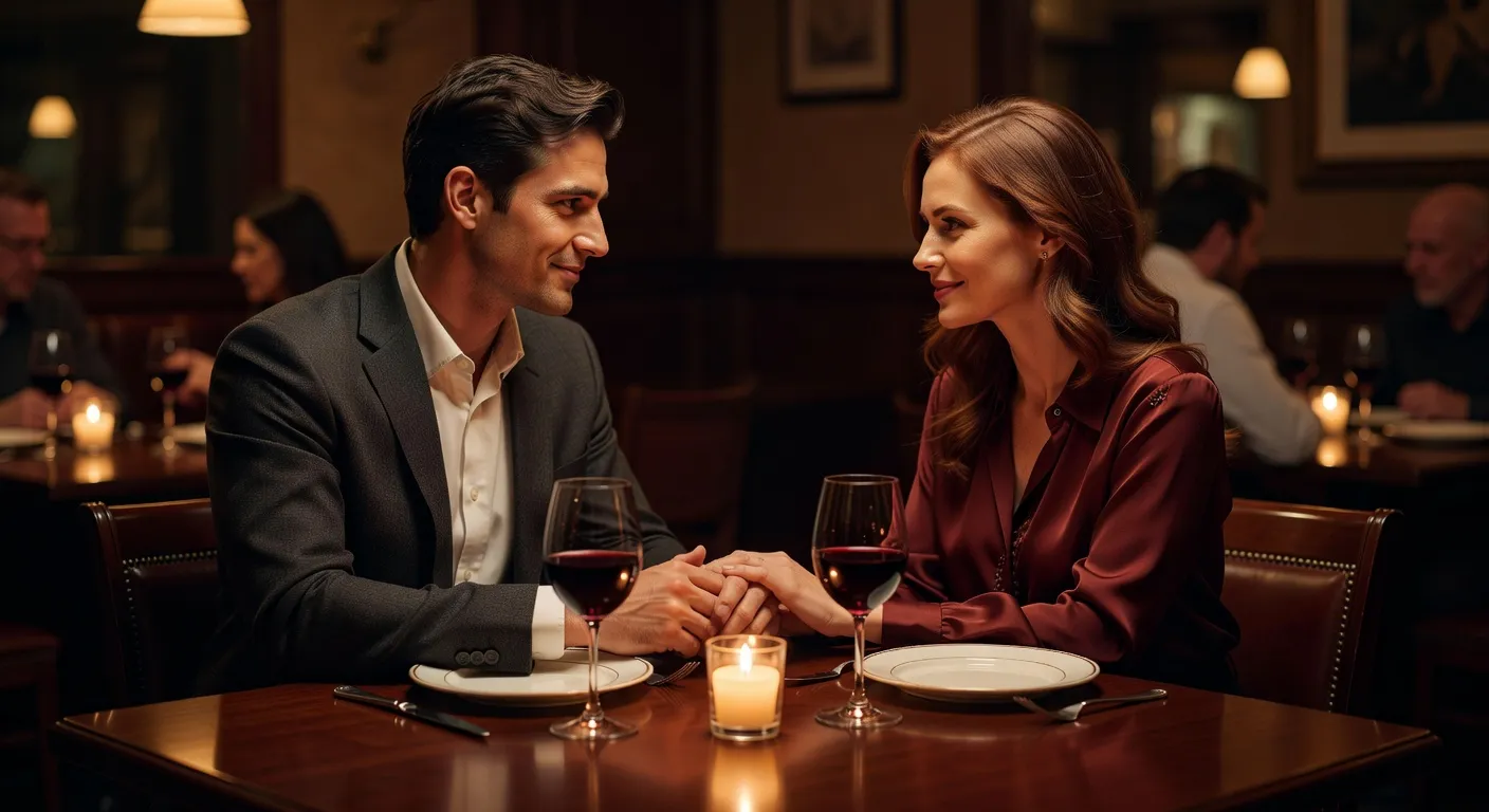 Couple se tenant la main dans un restaurant intime — La femme russe et les relations intimes : entre authenticité