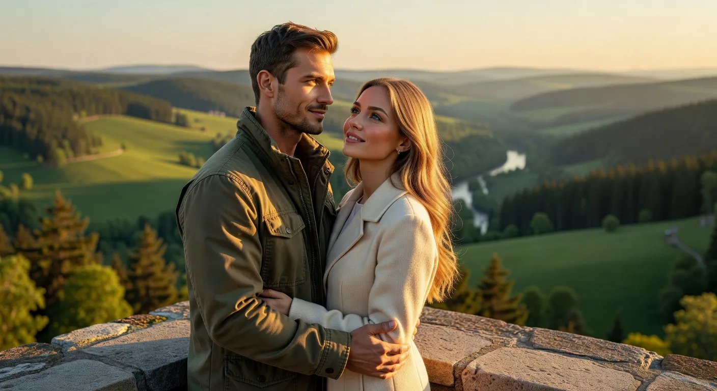 Couple international partageant un moment romantique avec vue panoramique — Une femme russe coute-t-elle vraiment cher ? Analyse complet