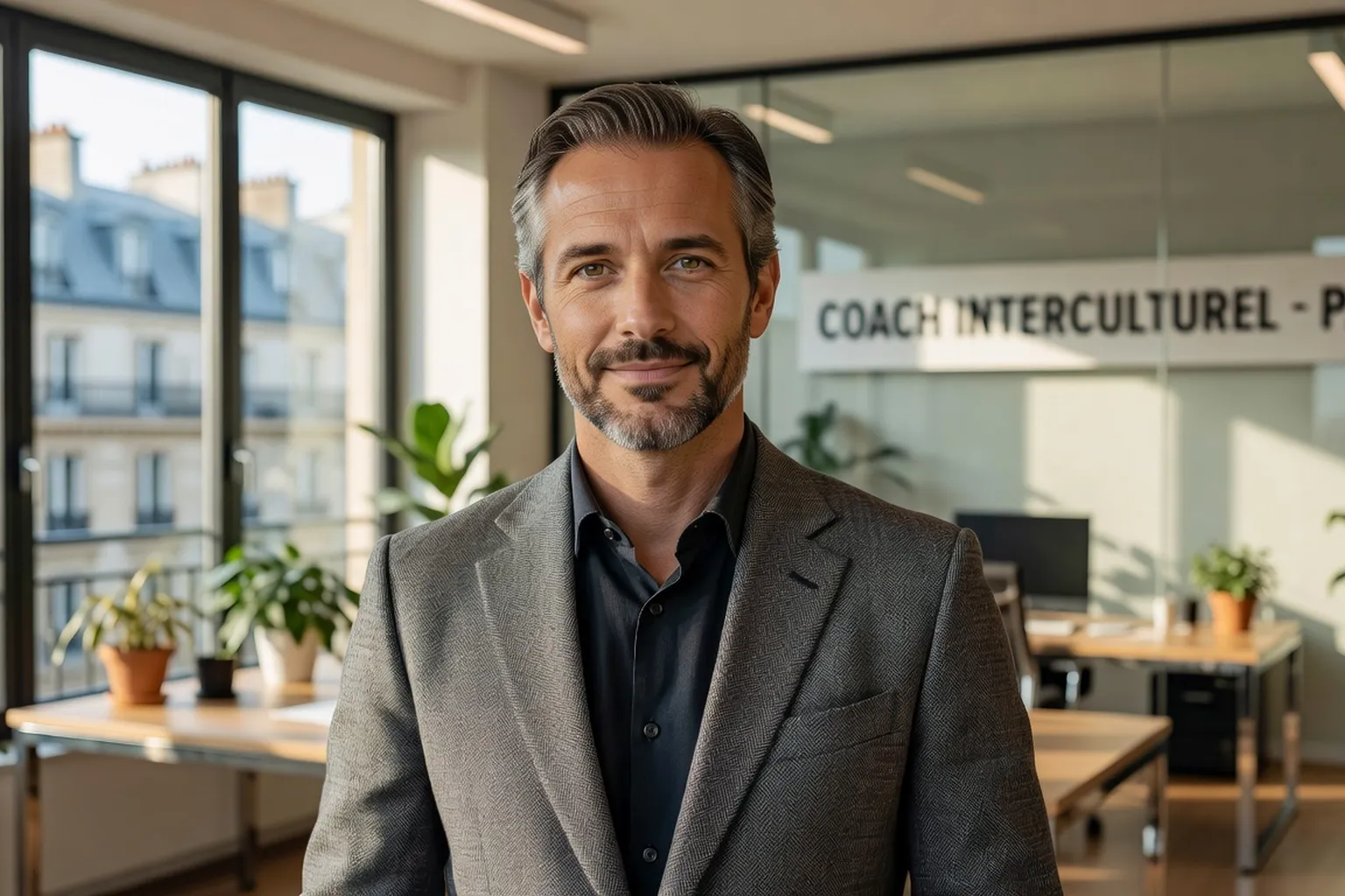 Stéphane Bourgeois, coach interculturel franco-slave, dans son bureau parisien