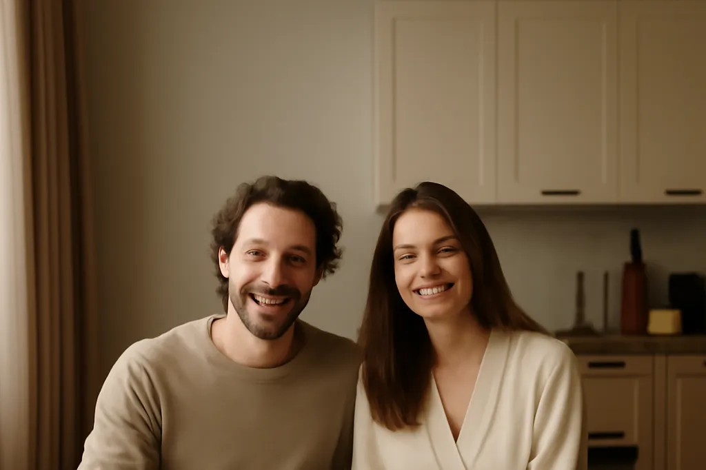 Couple franco-russe souriant partageant un repas de Pâques orthodoxe avec kulich et œufs peints